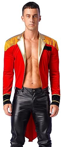 Nyeemya Disfraz Circo para Hombre Disfraces Presentador De Circo Domador Showman Chaqueta Traje de Actuación Moda Ropa Rojo L