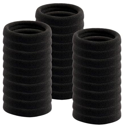 DDUP 30 Pcs Hair Bands for Women Girls, Large Soft Cotton Hair Bobbles Strong Elastic Hair Ties No Metal Ponytail Holder for Thick and Curly Hair(Black Colour)