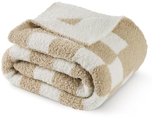 Bedsure Herbstgeschenke, karierte flauschige Überwurfdecke für Couch, superweiche, gemütliche und warme Strickdecke, atmungsaktiv, leicht und flauschig, für Bettwäsche, Sofa, Gentlesoft, Beige, 152,4