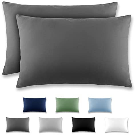 REDKEY Kissenbezug 50x70 cm - 2er Set Kopfkissenbezug - Mikrofaser Kissenhülle für Kissen, Kopfkissenbezüge mit Laschenvershluss, 50 x 70 Pillow Case - Anthrazit