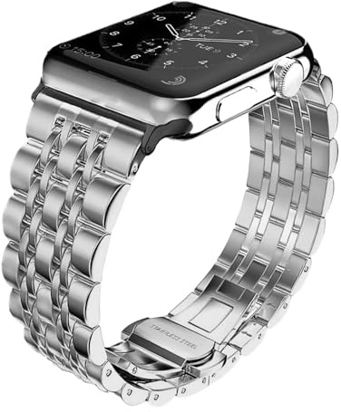 Hinnwer Metal Strap Compatible with Apple Watch 42mm(Series 11) 41mm 40mm | 38mm, Solid Stainless Steel Replacement Band for Apple Watch SE 3/SE 2/SE/Series 11/10/9/8/7/6/5/4/3/2/1 Silver