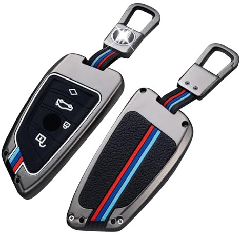 HooRLZ Alliage de Zinc Coque Clé BMW, Compatible pour BMW X1 X2 X3 X4 X5, 1er 2er 3er 4er 5er 6er 7er Clé, Protection Coque De Clé De Voiture en Silicone avec Porte-clés - 4 Boutons, Couleur Mate