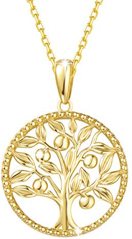 FANCIME 14 Carat Solid Yellow Gold Tree of Life Necklace for Women Dainty Pendant Necklace Fine Jewellery Anniversary Birthday Gifts for Women Girls Mom Wife Girlfriend Her Yourself, 16+2