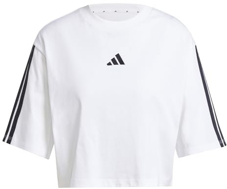 adidas Donna Essentials 3-Stripes Cotton Loose T-Shirt, White/Black, M