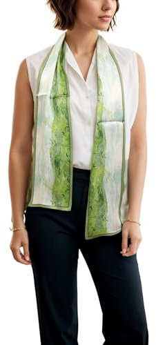 Prettystern Herren Damen 2-lagig schmal SeidenSchal Krawatten-Schal Halstuch für Frühling Sommer Weiß Grün DS19