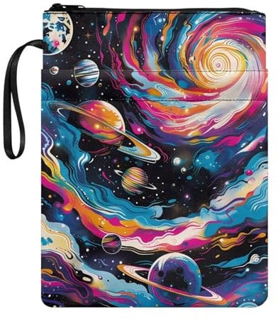 NETILGEN Buchhülle, cooler Buchumschlag für Buchgeldbörse für Taschenbuch, Aufbewahrungstasche, Buchsox mit Reißverschluss und Tasche, kleine Hülle, Planet Swirl