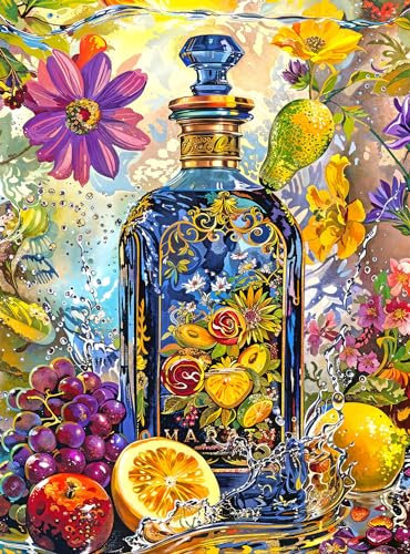 Sundry & Vice: Opulent Botanical Gin Bottle Jigsaw Puzzle by Cross & Glory - 1000 Pieces for Adults -A Fruitful Elixir Gin Garden Gala, Challenging & Vibrant