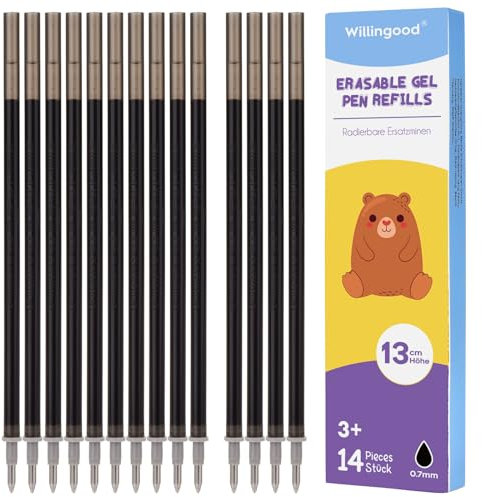 Lot de 14 recharges pour stylo gel effaçable, compatibles avec Legami, hauteur 13 cm, encre thermosensible Noir, pointe 0,7 mm