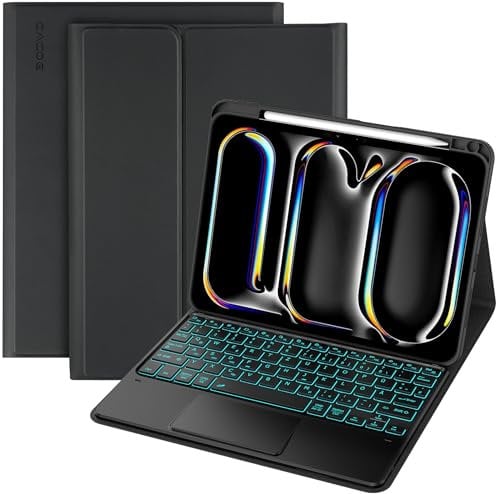 CACOE Hülle Tastatur Kompatibel mit iPad Pro 11 Zoll M4 Hülle 2024 mit Touchpad, 7-Farbige Beleuchtung Abnehmbare Kabellose, Schwarz