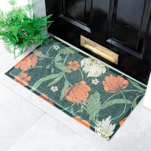 Artsy Mats William Morris Red Flower Patternt - Decorative Heavy Duty Doormats - Washable Dirt Trapper Non Slip Mats, 70x40cm