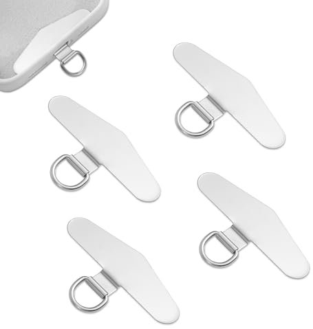 XIHIRCD 4pcs Phone Tether Tags, 1.89x0.91in Metal Crossbody Cell Phone Lanyard Patch Silver Phone Strap Tether Tabs Stainless Steel Phone Lanyard Pad for Mobile Phones Most Smartphones