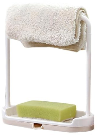 Nuyhgtr Kitchen Sink Organizer,Sponge Drain Shelf Dishcloth Stand - Dish Cloth Hanger Towel Rack Sponge Drain Shelf with Drain Tray