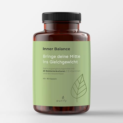purify® Inner Balance Kulturen Komplex - 23 Bakterienstämme ohne Inulin - magensaftresistent & vegan - mit Lactobacillus & Bifidobakterien, hochdosierte 20 Mrd KBE/Tagesdosis, 90 Kapseln - 3 Monate -