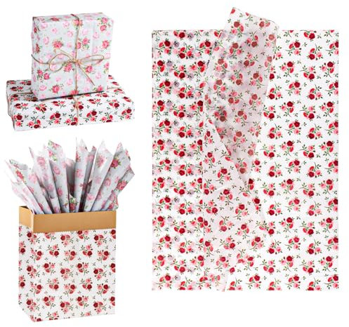 30 Blatt Geschenkpapier mit Rosen, 50x35cm Seidenpapier mit Blumendruck Geschenkverpackung Geschenkpapier mit Rosendruck für Geburtstage Hochzeiten Partys Kunst Heimwerkerbedarf