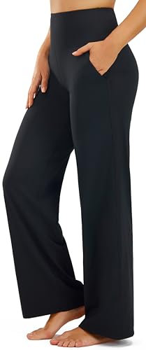 Persit Pantalon de yoga évasé pour femme avec poches - Taille haute - Pantalon de sport Bootcut - Pantalon de jazz, Noir , M