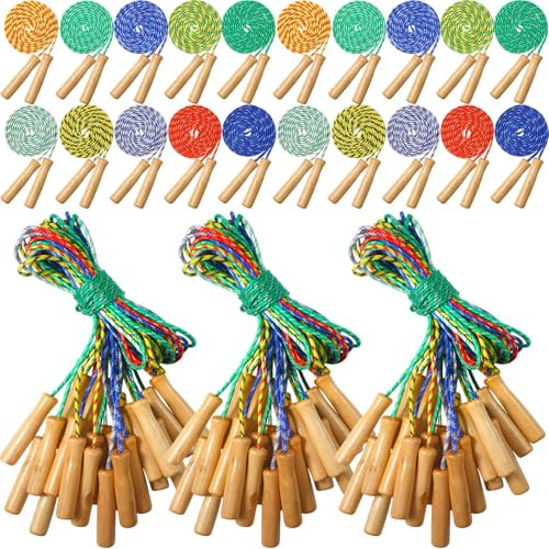 Lenwen 200 Pcs Adjustable Bulk Jump Rope for Kids 7.25 ft Long Colorful Cotton Skipping Rope with Wooden Handle for Kids women men Indoor Outdoor Exercise Training Fun Activity School Supplies