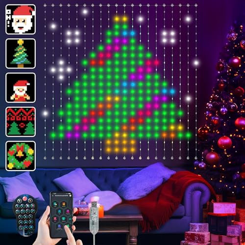 Ciskotu LED Lichtervorhang, 86+ Modi RGBIC Smart Vorhang Lichter DIY Dynamisch Muster mit 400 LED, IP65 Wasserdicht Mehrfarbig Lichterketten Vorhang für Weihnachten Deko (2 x 2M)