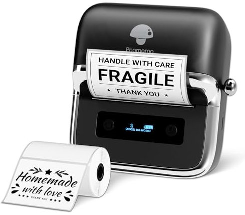 Phomemo M250 Etikettendrucker, 3 Zoll Bluetooth Etikettiergerät Thermo Barcode Drucker für Einzelhandel, Büro, Label Printer Kompatibel mit Telefonen & PC, Druckgröße 20-75 mm Schwarz