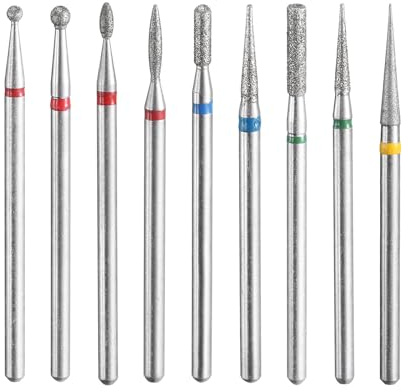 sourcing map Lot de 9 forets de meulage diamant 1,3/1,8/2/2,3/2,5 mm, tête sphérique cylindrique ovale conique de 2,35 mm, outil rotatif pour pierre, céramique, verre, meulage, polissage