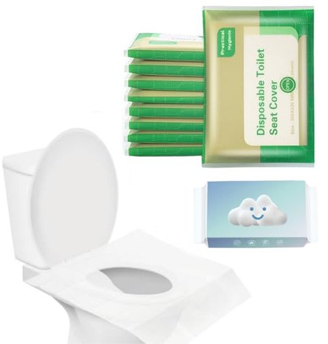 60 Stück Spülbarer Papier-Toilettensitzbezug, Toilette Auflage Toilettenschutz, Tragen Einweg Toilettensitz Papier, Einweg Toilettensitzbezüge, Spülbare Einweg WC Sitzbezug, für Tragen beim Ausgehen