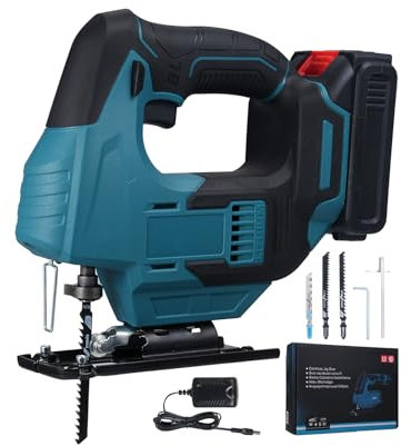 Akku-Stichsäge, bürstenloser Motor, 20 V, 2000 mAh Akku, 90 ° Winkelschnitt, mit LED-Leuchten, Infrarot-Linearschnitthilfe für Holzschnitt, PVC-Schnitt, Metallschnitt, EU-Stecker
