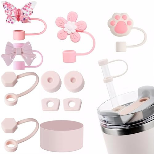 11 Pezzi Stanley Cup Accessori, contiene 6 copri cannuccia, 4 tappi in silicone a prova di perdite, 1 stivale in silicone per Stanley Borraccia da 1,2L e 850 ml