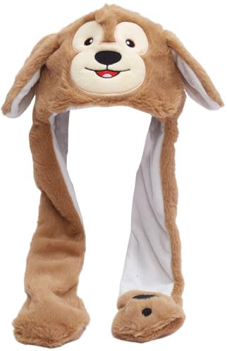 Mütze mit beweglichen Ohren, süße Affen-Tiermütze mit beweglichen Ohren, weiche Plüsch-Lustige Mütze mit Pfoten für Unisex-Winter-Weihnachtsgeburtstagsgeschenke, braune lustige Mütze, Hasenmütze, Mütz