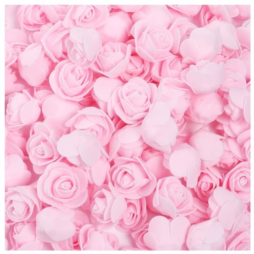 Hrlace 100 Stück Künstliche Blumen Schaumrosen Rosenköpfe Kunstrosen Foamrosen Blumenköpfe Klein Künstliche Blumen zum Basteln Brautstrauß für DIY Hochzeit Party Hause Valentinstag Deko Hellrosa