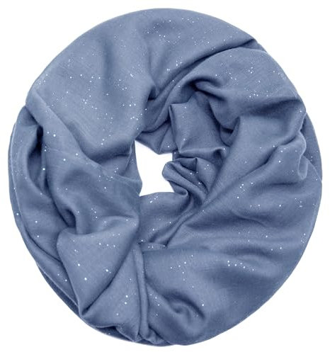 Glamexx24 Loop Schal Damen Schlauchschal Glitzer Unifarbener Rundschal Halstuch für Frühling, Sommer, Herbst, Winter, Jeans Blau