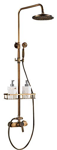 Kit de douche effet pluie vintage en laiton avec barre de douche réglable et étagère 20 x 20 cm 78 115 cm Colonne de douche
