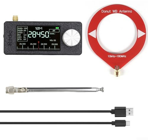 Cloudpower Tragbares SI4732 Radio, 9,9 K-108 MHz, Mini-Tasche mit IPS-High-Definition-Farbbildschirm, Vollband-Radioempfänger, Taschengröße, Digitalradio AM, FM, LSB, USB-Modi (rote Schleife)