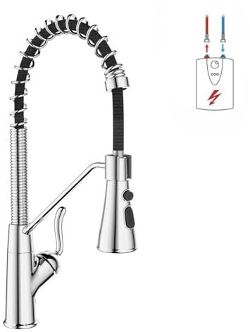 ZYNUHMO Rubinetto da cucina a bassa pressione, girevole a 360°, rubinetto con 3 connessioni per caldaia, miscelatore da cucina con 2 modalità, rame, cromato