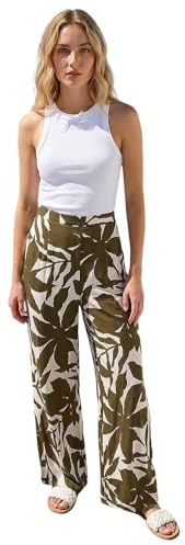 Roman Originals Wide Leg Trousers for Women UK - Ladies Palazzo Pants Floral Print Abstract Everyday Holiday Spring Summer Comfy Soft Evening Vacation Work Party - Ivory Floral - Size 14