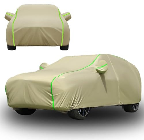 Garage Auto per Esterno per F-iat 500/Abarth 500 595(2010-2025) Telo Copriauto Materiale Oxford 190T,Impermeabile,Anti-UV e Antigraffio per Ideale per Tutte le Stagioni,Cachi