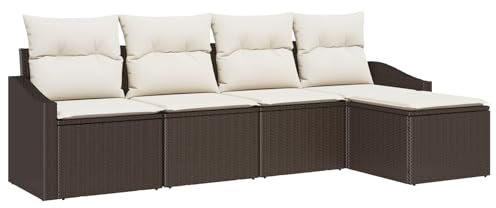 vidaXL Sofa Set 5 STK. Braun und Creme Poly-Rattan