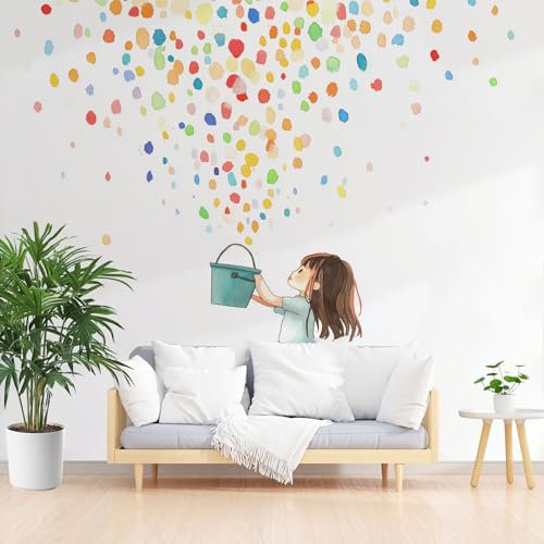 Anime Mädchen Fototapete 400 x 280 cm Kinderzimmer Farbige Punkte 3D Tapete für Wohnzimmer, Lounge, Flur Weiß Wohnzimmer Mural Schlafzimmer TV Hintergrund Wand Dekora