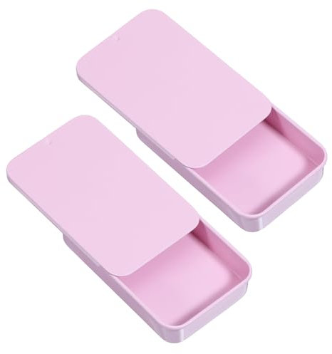 FdcLixuvol 3 barattoli di latta con coperchio, 8 × 5 × 1,5 cm, colore rosa, piccola scatola di metallo, rettangolare, mini contenitore in metallo portatile, per caramelle, piccoli oggetti, orecchini