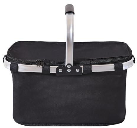 Einkaufskorb Faltbar, Einkaufskorb Mit Kühlfunktion Picknick Korb, Einkaufstasche Mit Alurahmen Stabiler Korb Für Picknicks Im Freien, Einkaufen Und Reisen (Schwarz)