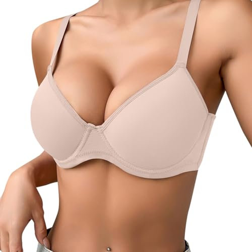 Generisch 2025 - Soutien-gorge push-up fin, uni, confortable, respirant pour femme avec armatures, soutien-gorge à trois rangées Label Mark, Rose clair, 100D