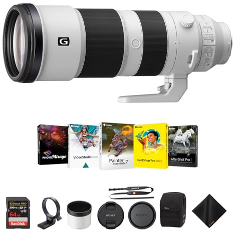 Sony FE 200-600mm f/5.6-6.3 G OSS Lens for E-Mount - Telephoto Range Lens with 64GB Extreme PRO UHS-I SDXC Memory Card, Corel Software Kit & Cleaning Cloth - Essential Bundle