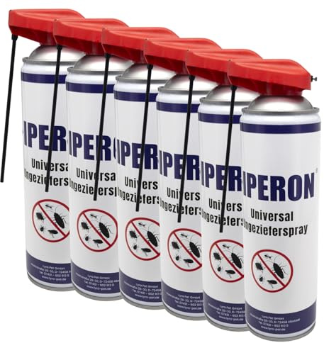 IPERON® 6 x 500 ml Universal Ungezieferspray | Sofortwirkung gegen Insekten | Mit Chrysanthemum cinerariaefolium Extrakt, Geraniol & Zitroneneukalyptusöl | Effektive Bekämpfung von Schädlingen