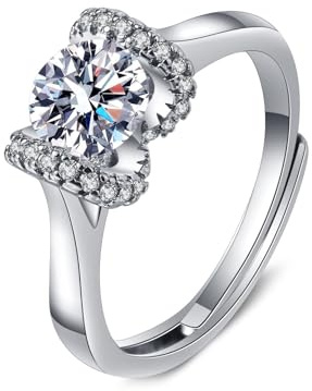 Homxi Anniversary Rings for Women 18 ct White Gold, Round with 1ct Created Diamond, Promise Rings Silver for Women Size K 1/2