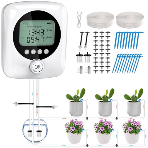 Forever Speed Sistema de Riego Automático con Doble Bomba para 30 plantas, 4400 mAh Recargable Riego Automático Sistema de Interior para Balcón, Invernadero