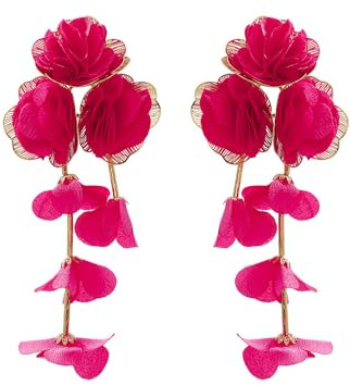 XFSRG Orecchini Fiore per Donne Orecchini Pendenti Lunghi Ipoallergenici Oversize Earrings Eleganti Petali Romantici Estivi Vacanze Gioielli (rose-rosso)
