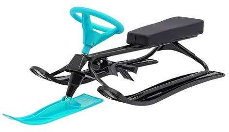Schlitten Lenkschlitten für Kinder und Erwachsene Schlitten mit Lenkrad, Kinderschlitten mit Fußbremsen, gepolsterter Sitz, Metallrahmen, bis 100 kg (Grün)