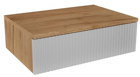 Planetmöbel Amyra Konsolentisch schmal mit Schublade | Wand-Konsole für Garderobe, Flur und Schminktisch, Gold Eiche / Weiß, Wandmontage, 50 x 16 x 35 cm