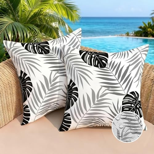 Brylleii 2er Set Outdoor Kissenbezug Wasserdicht 50x50 Kissenbezüge Tropische Blätter Monstera Dekorative Kissenhülle Zierkissenbezüge Deko Kissen Wohnzimmer Modern Dekokissen für Garten Sofa Couch