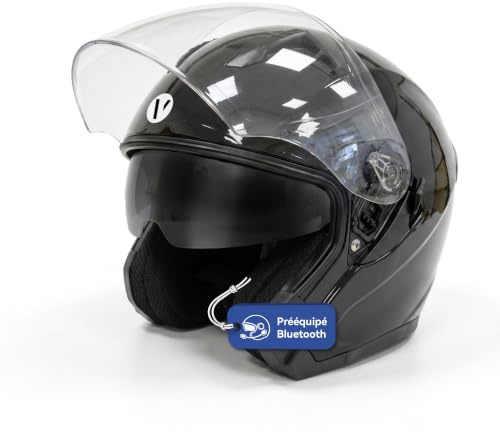 Motorradhelm Jet Schwarz Größe L – Doppelvisier Bluetooth-Vorbereitung
