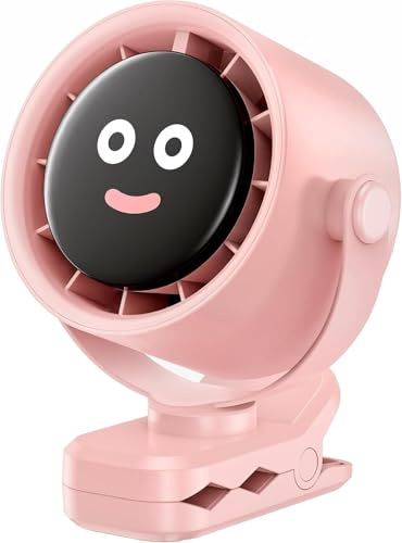 USB-C Ventilator Wiederaufladbar, Kleiner Tischventilator mit Klemme 5 Geschwindigkeiten Tragbarer mit LED Display 360° Drehung Ventilatoren Kann Aufgehängt Lüfter für Camping Kinderwagen Haus Büro