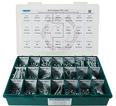 Sortiment/Set - M5 + M6 DIN 912 - Zylinderschraube Zylinderkopfschraube Innensechskant Stahl galvanisch verzinkt Werkstoff Güte 8.8